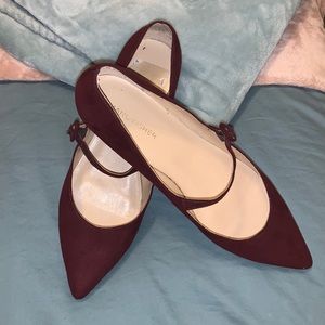 Wine red, Mary-Jane style, pointed toe, flats
